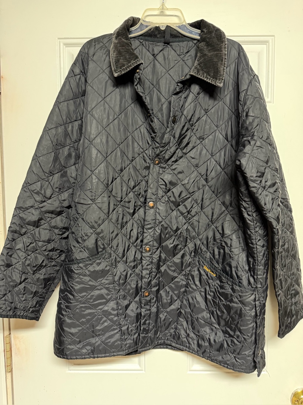 Barbour Quilted Black Jacket with Corduroy Collar
